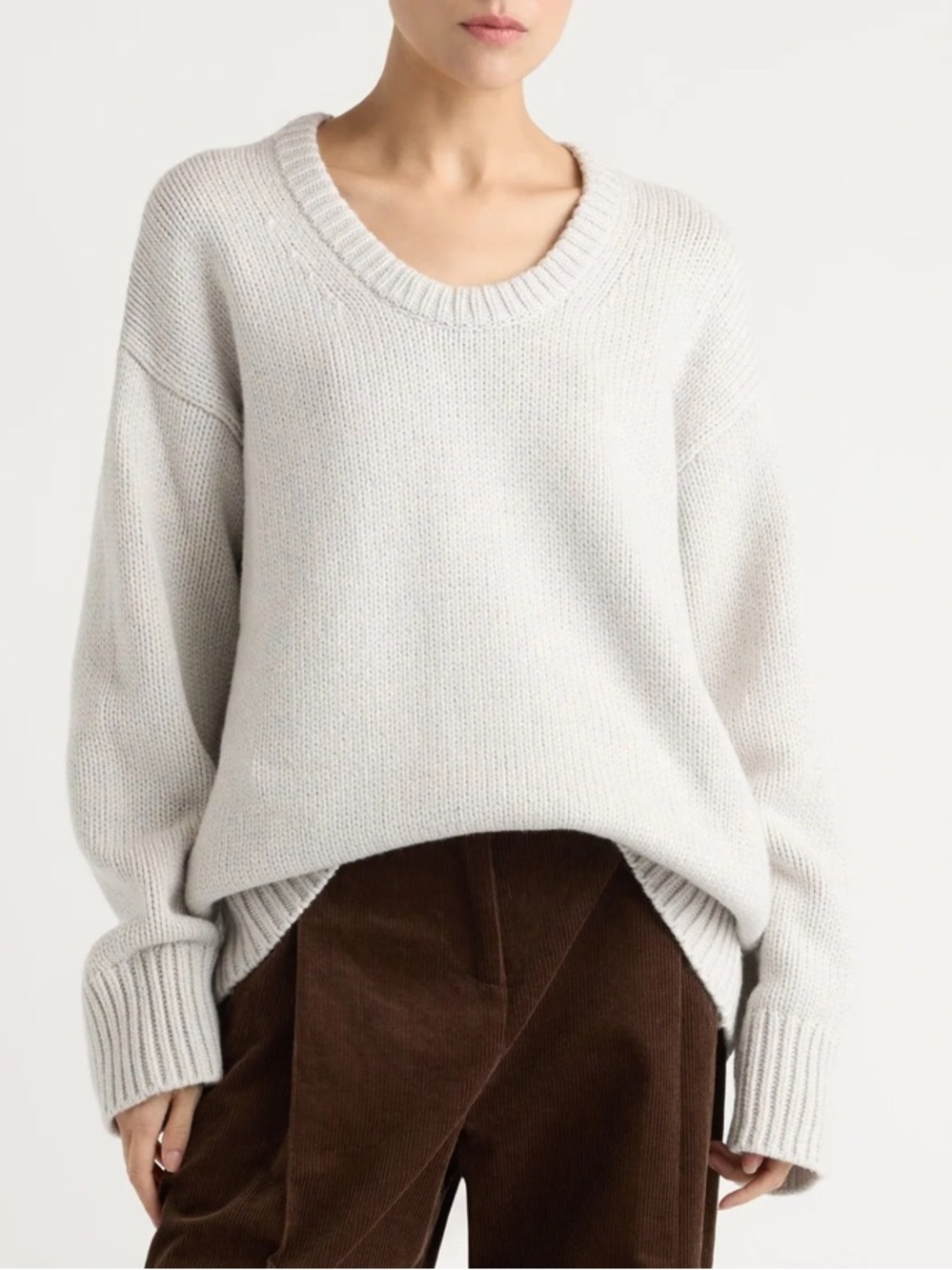 Modern Citizen Archie Deep U Scoop Neck Cotton Sweater Nimbus Light Gray Sze Med